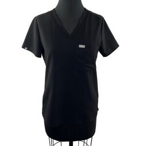 FIGS Catarina One Pocket Scrub Top Black V-Neck Short Sleeve Workwear Size XS